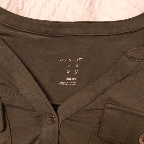 a new day army green front button henley top - Picture 5 of 6